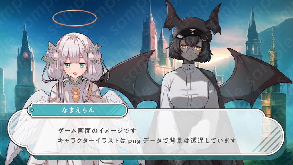 【立ち絵素材】白髪二つ結びの天使の女の子のイラスト・ファンタジー・人外・全身表情10種+α