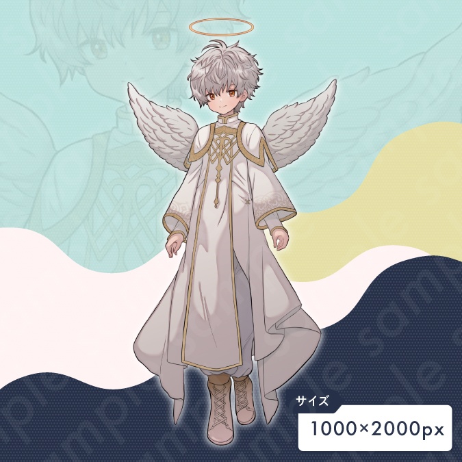 【立ち絵素材】白髪の天使の男の子のイラスト・ファンタジー・人外・全身表情10種+α