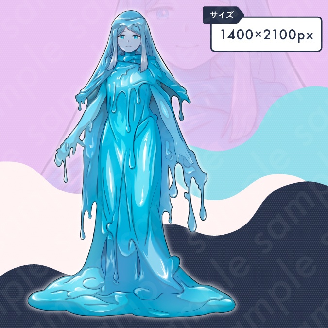 【立ち絵素材】水属性スライム女性のイラスト・ファンタジー・モンスター・擬人化・全身表情10種+α