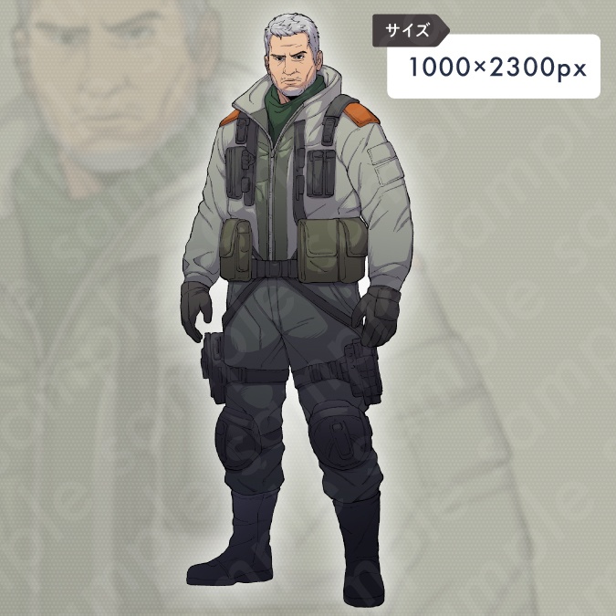 【ペン画立ち絵素材】SF系・近未来の装備をした白髪男性のイラスト・ファンタジー・司令官・差分6種