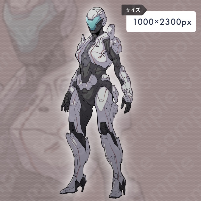 【ペン画立ち絵素材】SF系・近未来の装備をした全身スーツ女性のイラスト・ファンタジー・戦闘服・差分4種