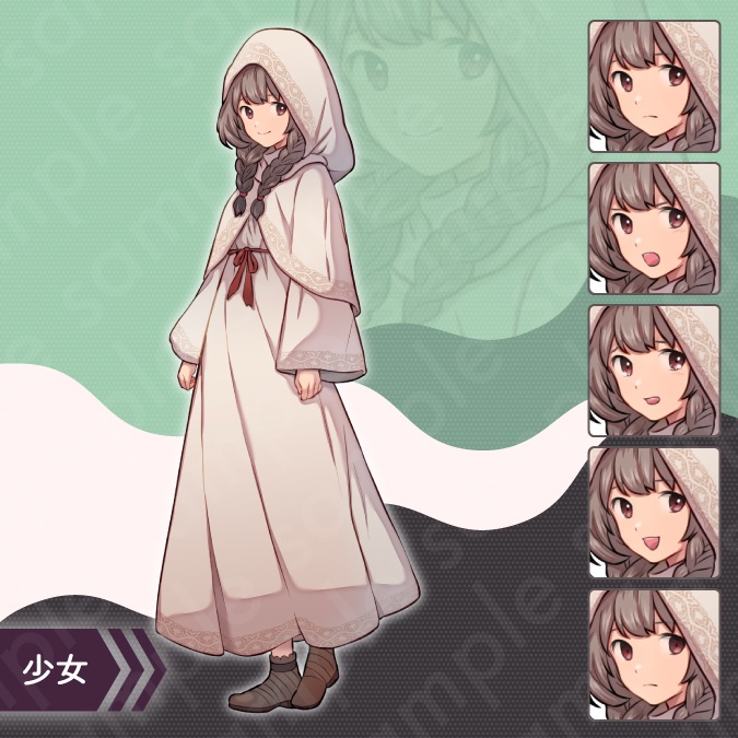 【立ち絵素材】ファンタジー系村人の10代少女・少年のモブキャライラスト・全身表情6種