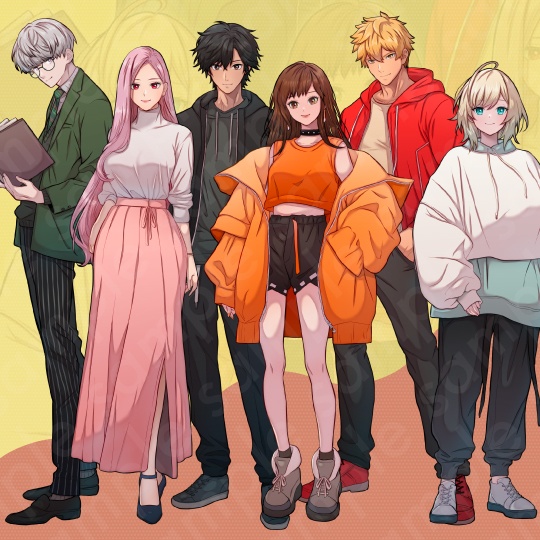 【立ち絵素材6人セット】私服姿などの10代〜20代・男性女性キャラクターイラスト・大学生・全身表情10種+α