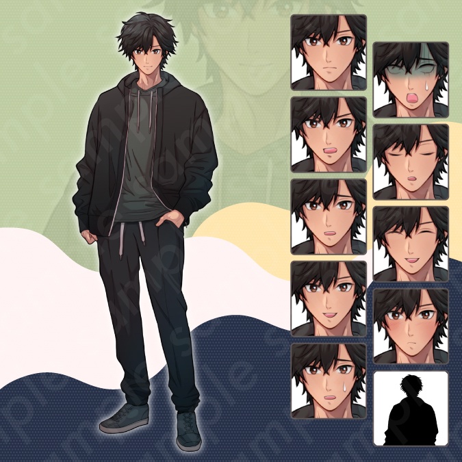 【立ち絵素材6人セット】私服姿などの10代〜20代・男性女性キャラクターイラスト・大学生・全身表情10種+α