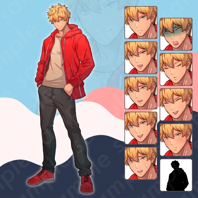 【立ち絵素材6人セット】私服姿などの10代〜20代・男性女性キャラクターイラスト・大学生・全身表情10種+α