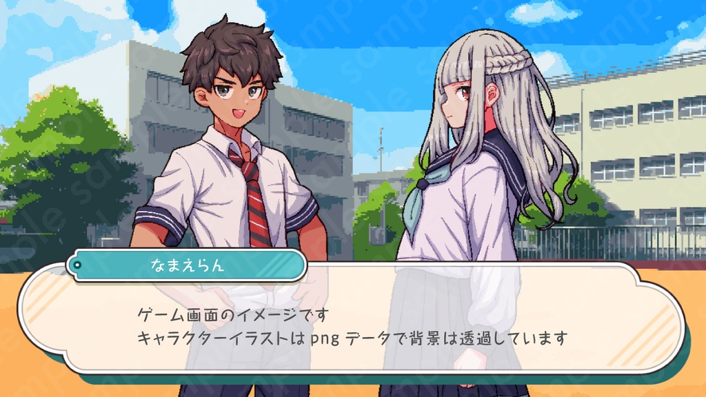 【ドット絵立ち絵素材】学生服を着た茶髪の主人公系男子中学生のイラスト・現代・10代・全身表情10種+α