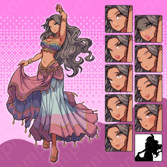 【ドット絵立ち絵素材6人セット】ファンタジーセットA・冒険パーティ男性女性キャラクターイラスト・剣士・魔法使い・アサシン・格闘家・踊り子・弓師・全身表情10種+α