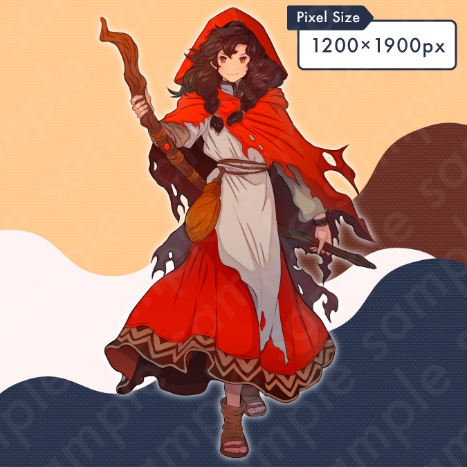 【立ち絵素材】赤ずきんを被った魔法使い女性のイラスト・ファンタジー・炎属性・全身表情10種+α