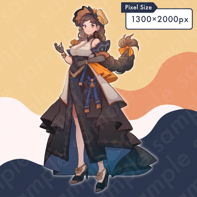 【立ち絵素材】商人や錬金術師など上品な雰囲気の女性のイラスト・ファンタジー・お嬢様・全身表情10種+α