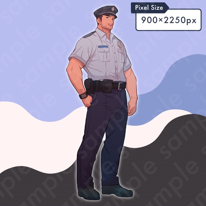 【立ち絵素材】ガタイの良い警察官男性モブキャライラスト・現代・上司・全身表情5種+α