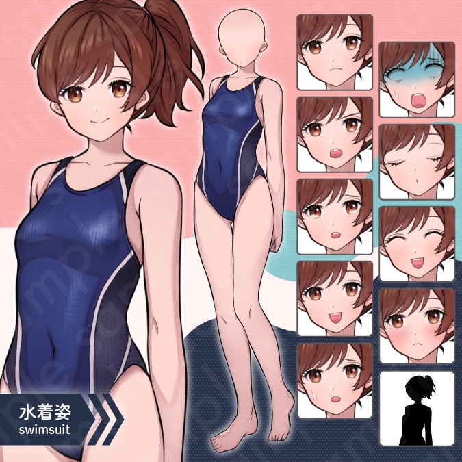 【着せ替え立ち絵素材】ヒロイン風茶髪ボブヘアの女子高校生・現代・女性・全身・服装5種類×差分12種類