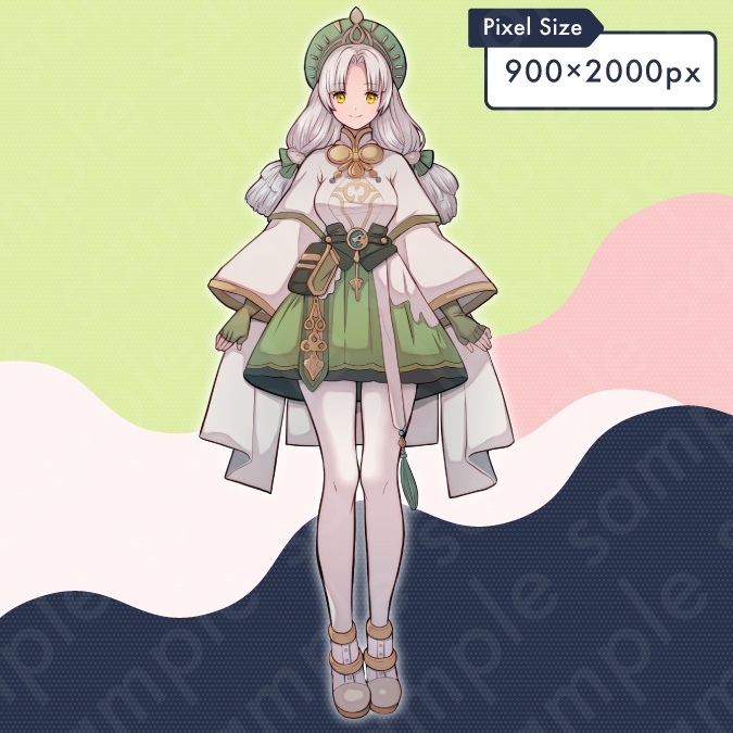 【立ち絵素材】受付嬢風な穏やかな雰囲気の銀髪女性のイラスト・ファンタジー・看板娘・錬金術師・薬師・全身表情10種+α