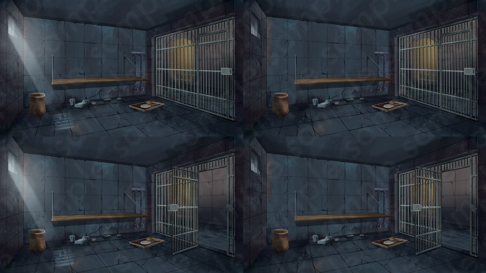 【背景素材】牢屋の背景イラスト・ファンタジー・差分8種【扉開閉・松明有無・灯り有無】