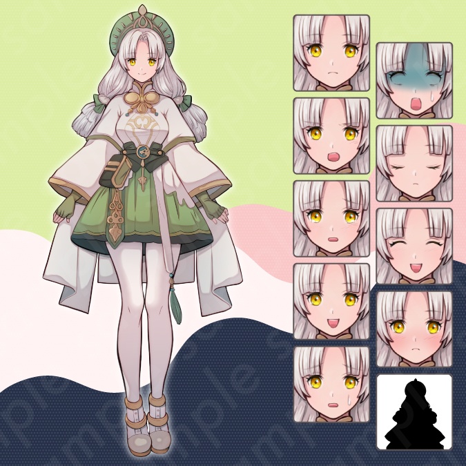 【立ち絵素材6人セット】商人・錬金術師・受付嬢・神父・シスター・マジシャン・バニーガール男女のキャラクターイラスト・ファンタジー・全身表情10種+α