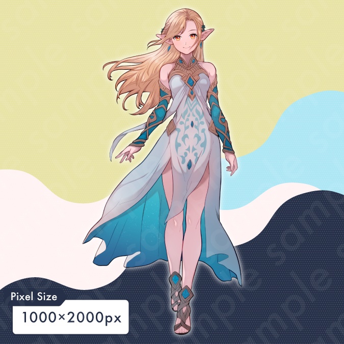 【立ち絵素材】エルフの姫・魔法使い風の金髪女性のイラスト・ファンタジー・全身表情10種+α