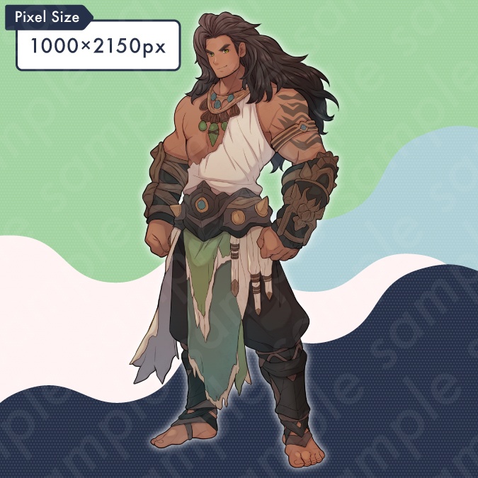 【立ち絵素材】獣使い・格闘家風の茶髪褐色男性のイラスト・ファンタジー・全身表情10種+α