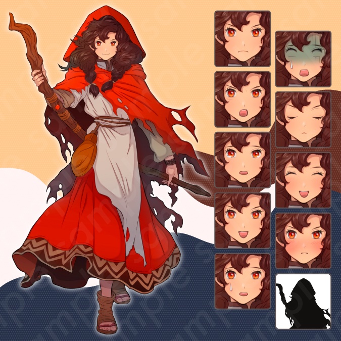 【立ち絵素材4人セット】魔法使い・剣士・エルフ姫・獣使い風男女のキャラクターイラスト・ファンタジー・全身表情10種+α