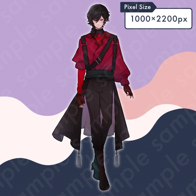 【立ち絵素材】ヤンデレ系黒髪ひとつ結びの男性のイラスト・現代・ファンタジー・全身表情10種+α