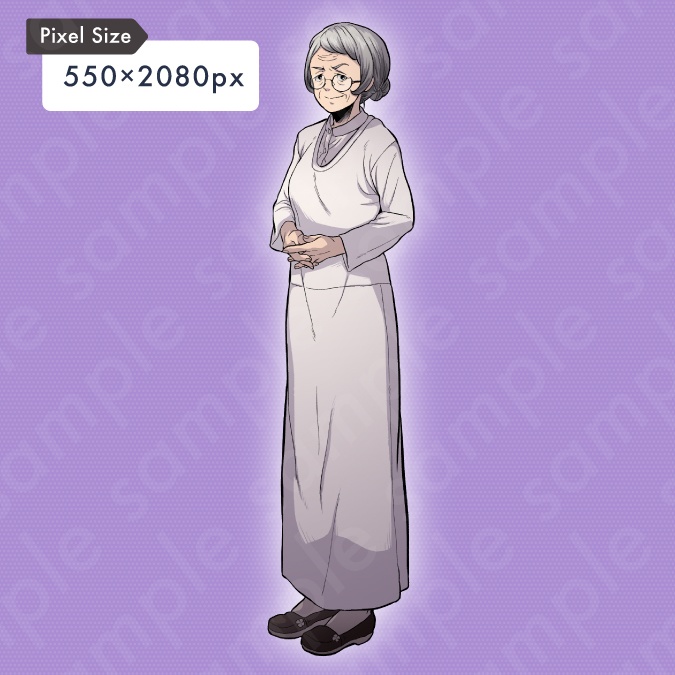 【ペン画立ち絵素材】厳格な継母風おばあちゃんのイラスト・現代・女性・差分6種