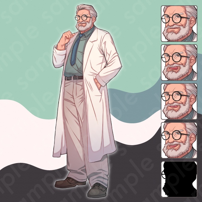 【立ち絵素材6人セット】医者・看護師・教師・警察・秘書・車掌男女のモブキャラクターイラスト・現代・全身表情5種+α