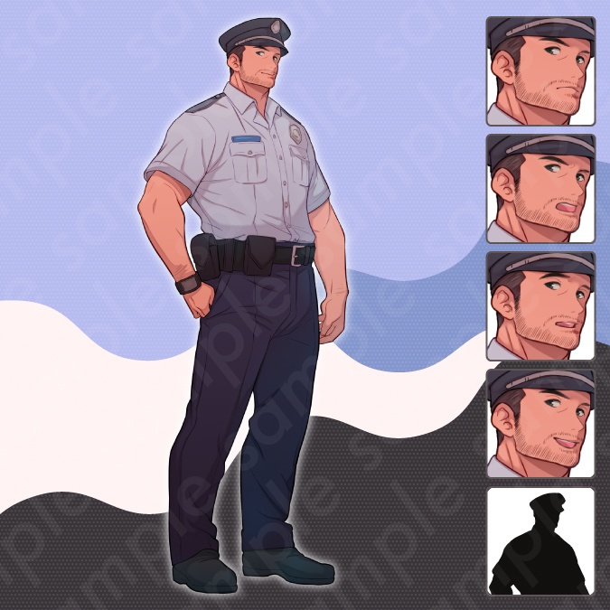 【立ち絵素材6人セット】医者・看護師・教師・警察・秘書・車掌男女のモブキャラクターイラスト・現代・全身表情5種+α