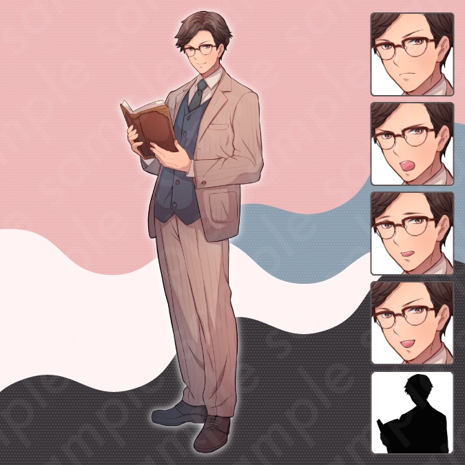 【立ち絵素材6人セット】医者・看護師・教師・警察・秘書・車掌男女のモブキャラクターイラスト・現代・全身表情5種+α