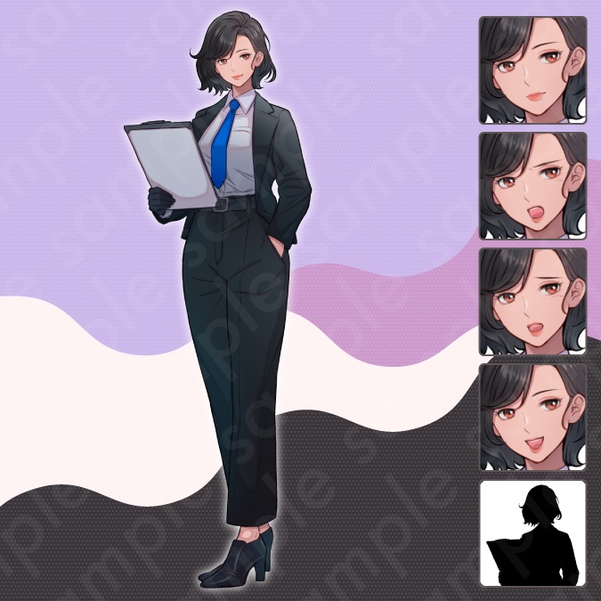 【立ち絵素材6人セット】医者・看護師・教師・警察・秘書・車掌男女のモブキャラクターイラスト・現代・全身表情5種+α