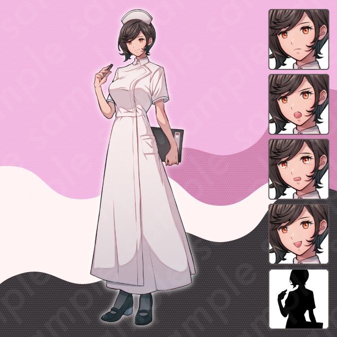 【立ち絵素材6人セット】医者・看護師・教師・警察・秘書・車掌男女のモブキャラクターイラスト・現代・全身表情5種+α