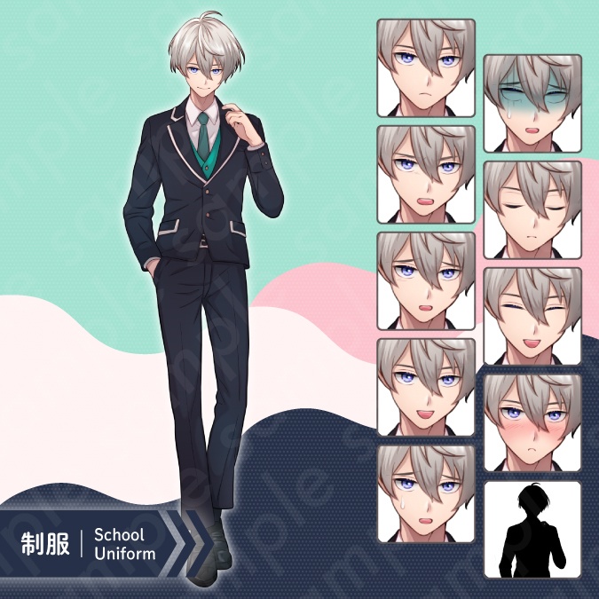 【立ち絵素材5人セット】ブレザーの制服を着た高校生キャラクターイラスト・男性・女性・全身表情10種+α