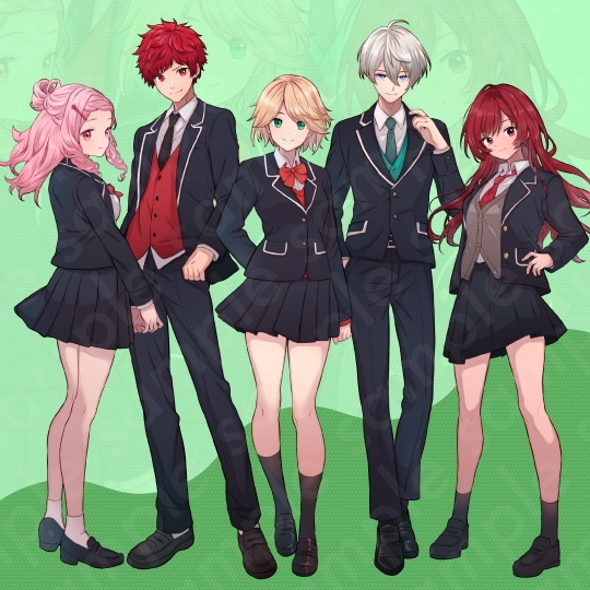 【立ち絵素材5人セット】ブレザーの制服を着た高校生キャラクターイラスト・男性・女性・全身表情10種+α