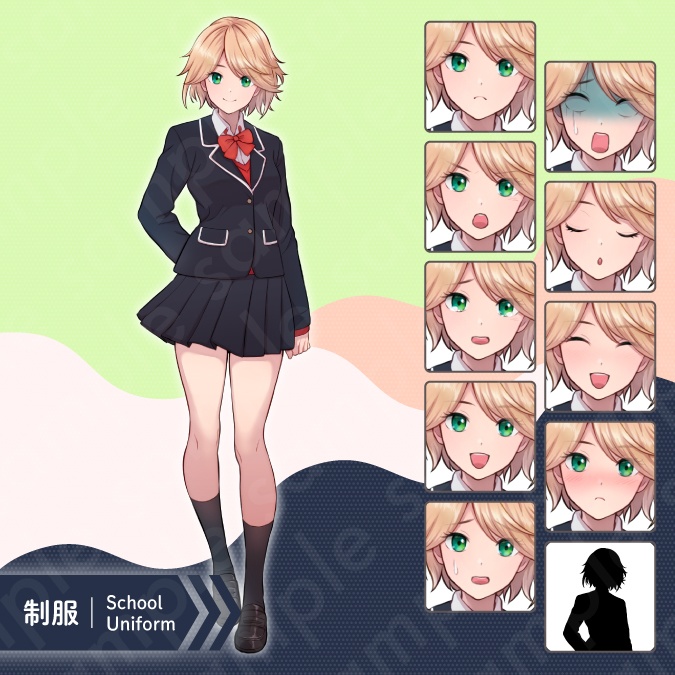 【立ち絵素材5人セット】ブレザーの制服を着た高校生キャラクターイラスト・男性・女性・全身表情10種+α