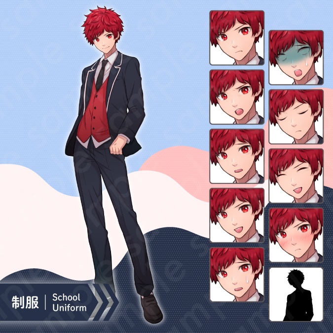 【立ち絵素材5人セット】ブレザーの制服を着た高校生キャラクターイラスト・男性・女性・全身表情10種+α