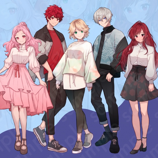 【立ち絵素材5人セット】私服姿の10代キャラクターイラスト・高校生・男性・女性・全身表情10種+α