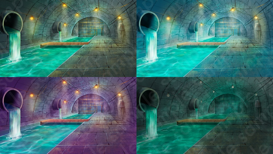 【背景素材】地下水路の背景イラスト・ファンタジー・遺跡・ダンジョン・差分4種