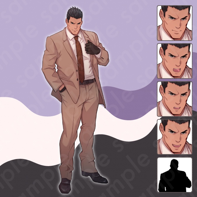 【立ち絵素材】スーツ姿の悪役風50代男性モブキャライラスト・現代・ヤクザ・警察・全身表情5種+α