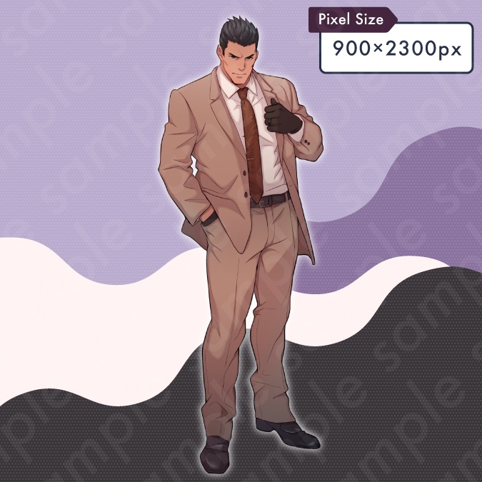 【立ち絵素材】スーツ姿の悪役風50代男性モブキャライラスト・現代・ヤクザ・警察・全身表情5種+α