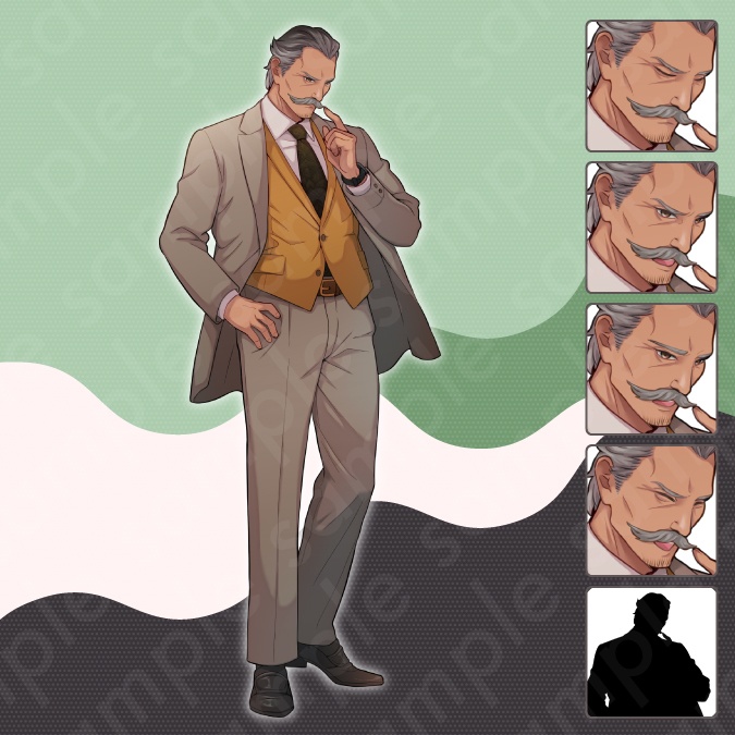 【立ち絵素材6人セット】悪役風男女のモブキャラクターイラスト・現代・スーツ・黒マスク・ドレス姿・全身表情5種+α