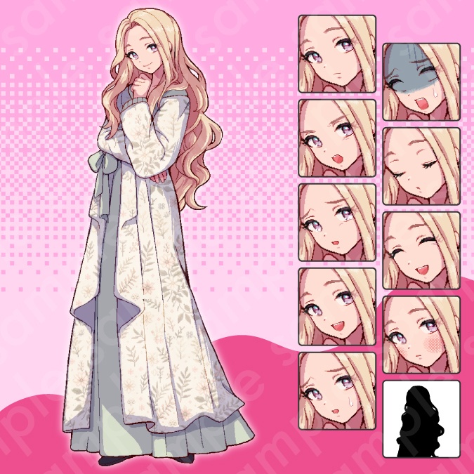 【ドット絵立ち絵素材6人セット】ファンタジーセットC・男性女性キャラクターイラスト・農家・看板娘・町娘・酪農家・牧場主・医者・全身表情10種+α