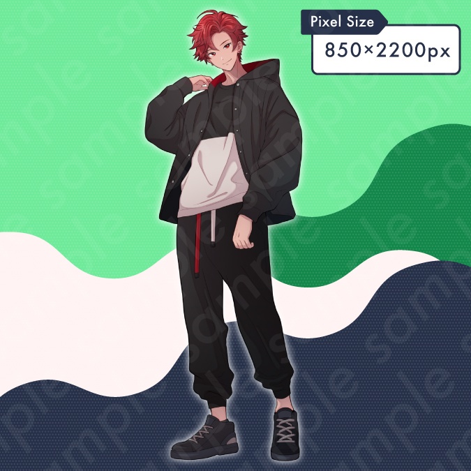 【立ち絵素材】陽キャな雰囲気の赤髪男性のイラスト・現代・10〜20代・大学生・全身表情10種+α