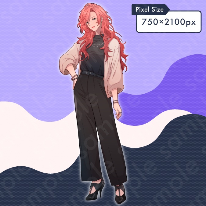 【立ち絵素材】格好良いお姉さんな雰囲気のピンク髪女性のイラスト・現代・20代・大学生・キャリアウーマン・全身表情10種+α