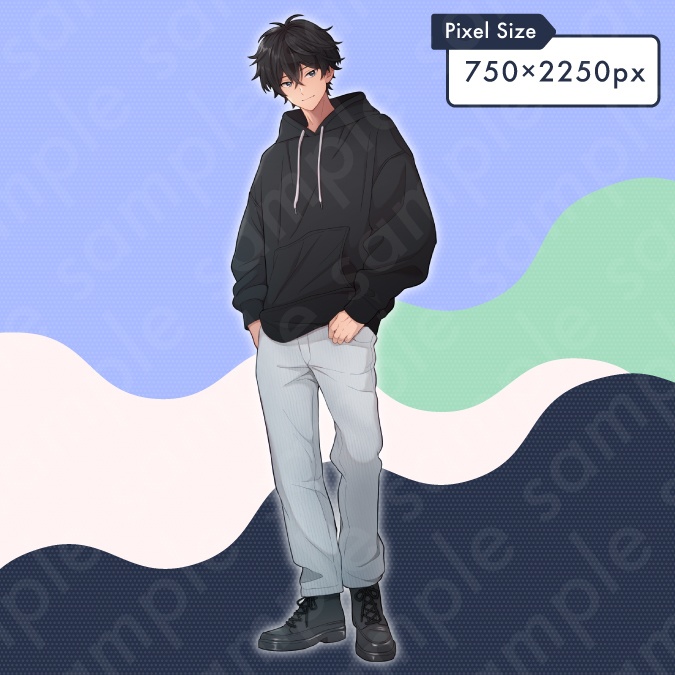 【立ち絵素材】気怠そうな雰囲気の主人公系黒髪男性のイラスト・現代・10代・高校生・大学生・全身表情10種+α