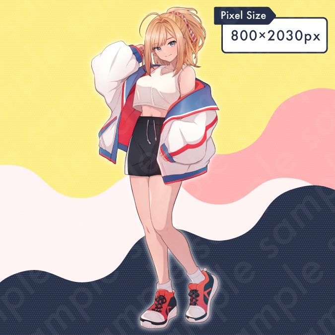 【立ち絵素材】スポーティな雰囲気のギャル系金髪女性のイラスト・現代・10代・高校生・大学生・全身表情10種+α