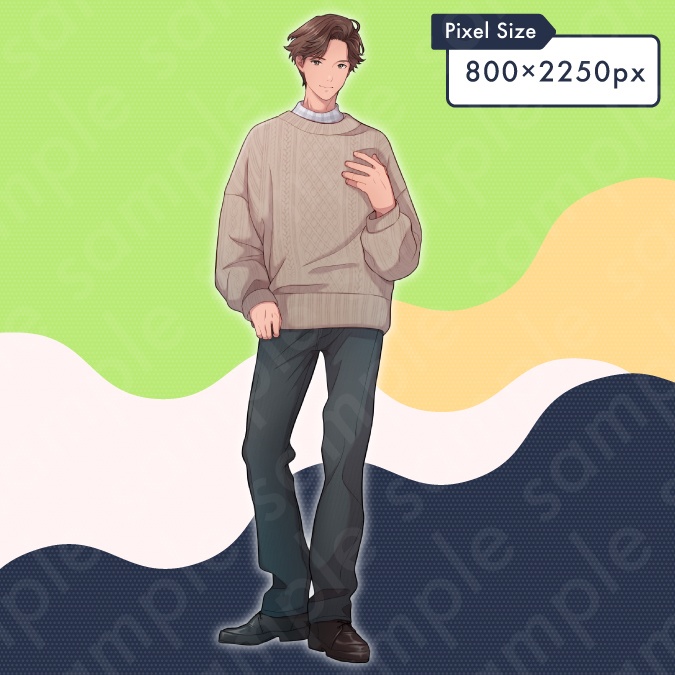 【立ち絵素材】優しそうな雰囲気の先輩系茶髪男性のイラスト・現代・10代〜20代・大学生・社会人・全身表情10種+α
