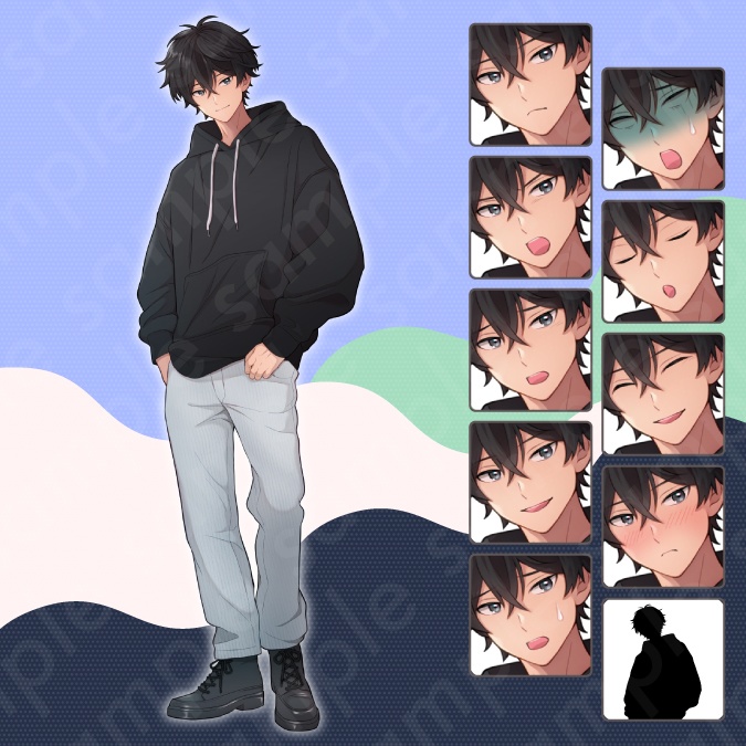 【立ち絵素材3人セット】私服姿などの10代〜20代・男性女性キャラクターイラストセットB・高校生・大学生・全身表情10種+α