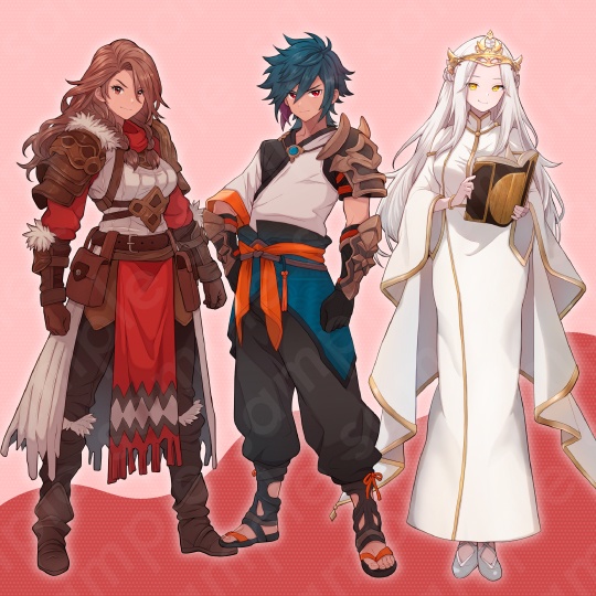 【立ち絵素材3人セット】冒険者・剣士・聖女風男女のキャラクターイラスト・ファンタジー・全身表情10種+α