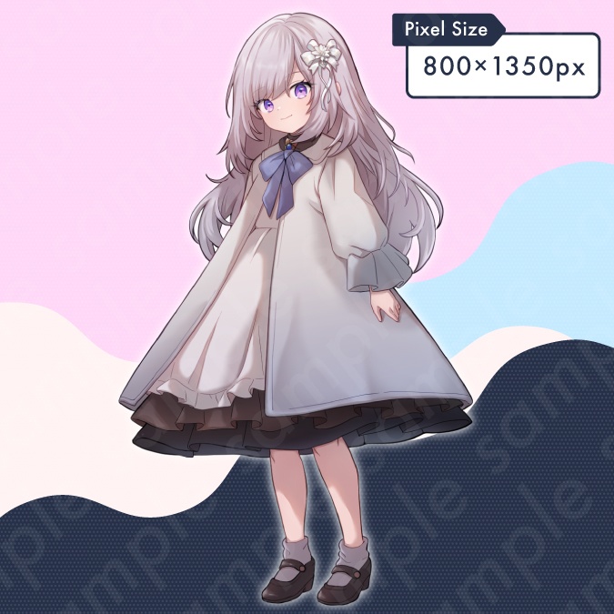 【立ち絵素材】謎めいた白髪ワンピース姿の女の子のイラスト・ファンタジー系・全身表情11種+α