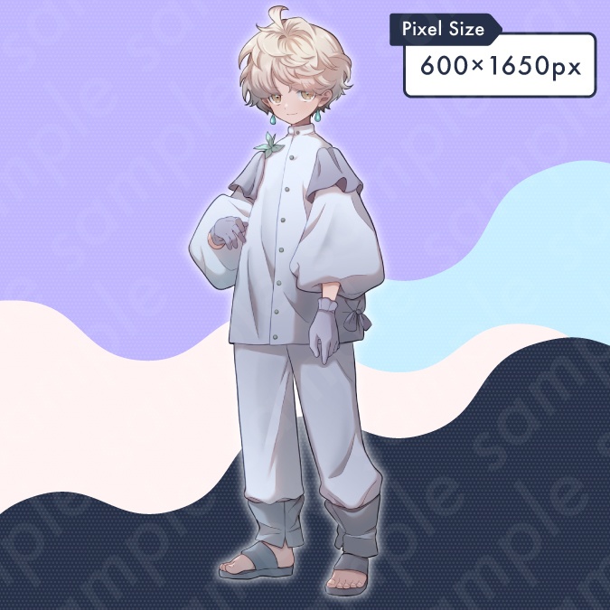 【立ち絵素材】謎めいた神秘的な雰囲気の白髪男の子のイラスト・ファンタジー系・全身表情11種+α