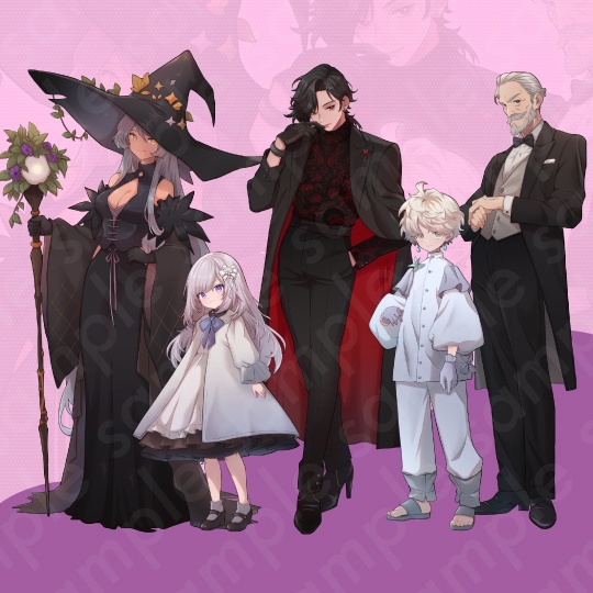 【立ち絵素材5人セット】怪しげな少年少女・魔女・吸血鬼・執事・男女のキャラクターイラスト・ファンタジー・表情差分あり