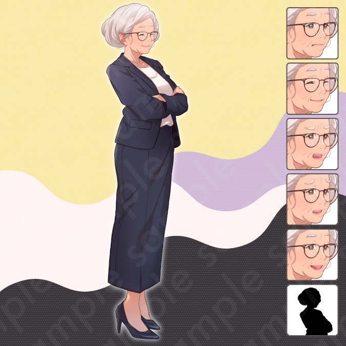 【立ち絵素材6人セット】教員風男女のモブキャラクターイラスト・現代・体育教師・保健の先生・校長・教頭・スーツ姿・全身表情5種+α