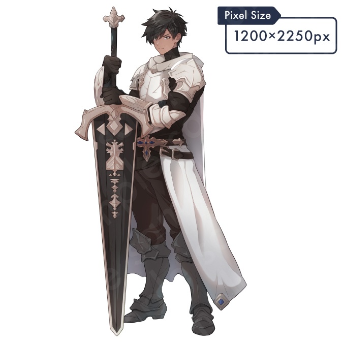 【立ち絵素材】大剣を持った白い鎧の騎士風男性のイラスト・ファンタジー系・勇者・英雄・冒険者・全身表情11種+α